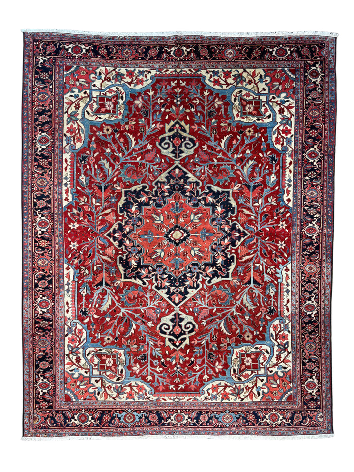 Antique Red &amp; Navy Heriz Rug, Circa 1920 – 9’1” x 11’10”