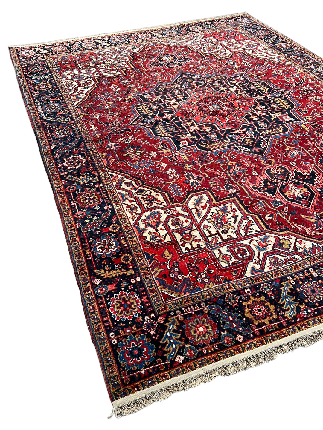 Red &amp; Navy Heriz Rug with Geometric Medallion – 9’9” x 12’9”