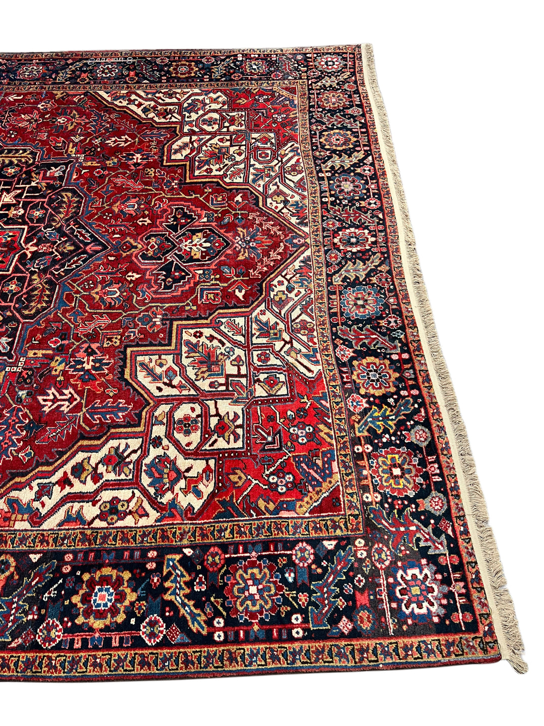 Red &amp; Navy Heriz Rug with Geometric Medallion – 9’9” x 12’9”
