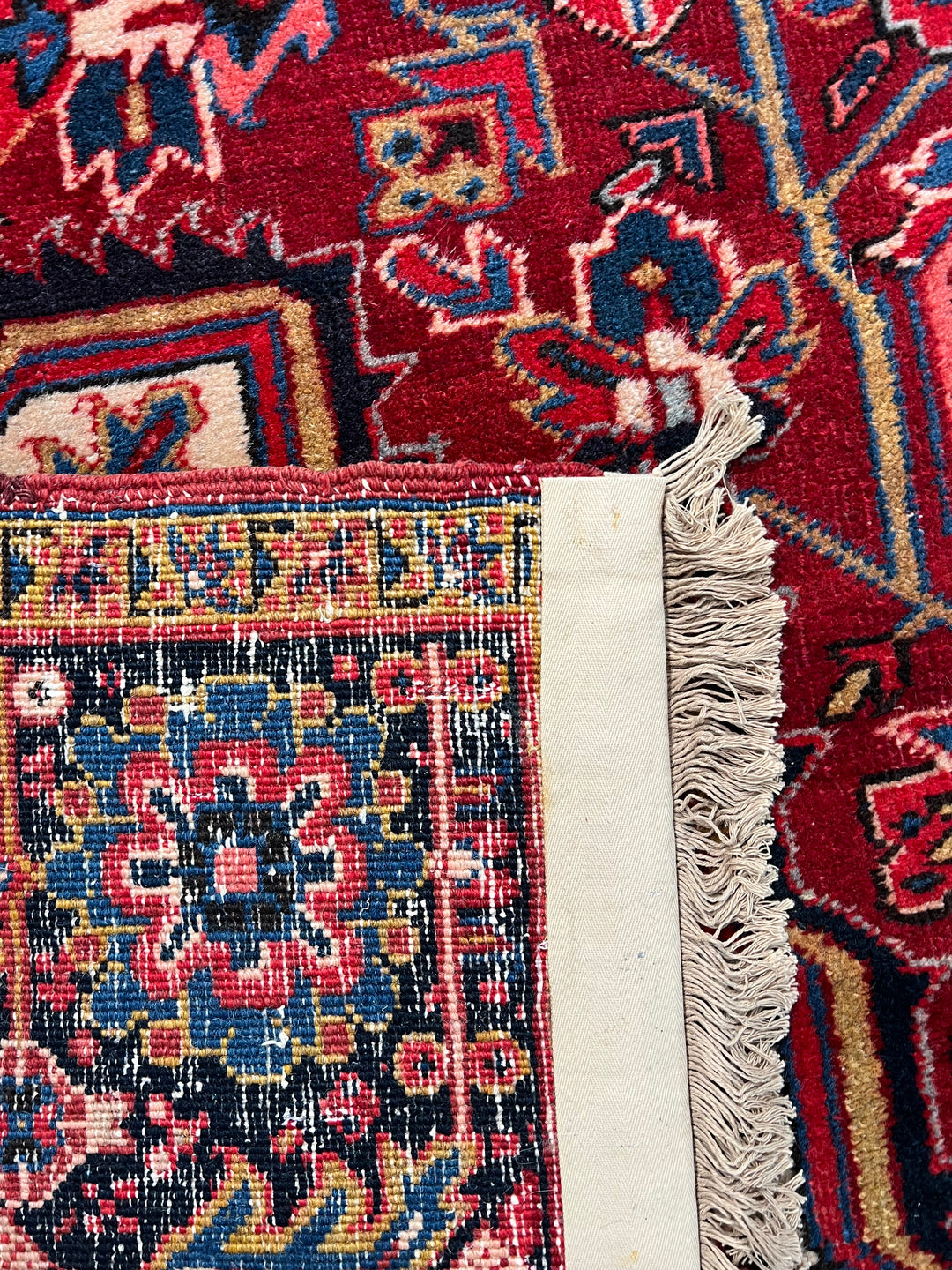 Red &amp; Navy Heriz Rug with Geometric Medallion – 9’9” x 12’9”