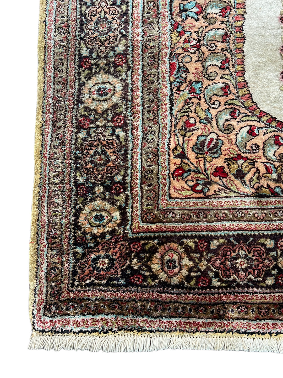 Ivory &amp; Soft Peach Silk Qum Rug – Circa 1960 – 3’5” x 5’1”