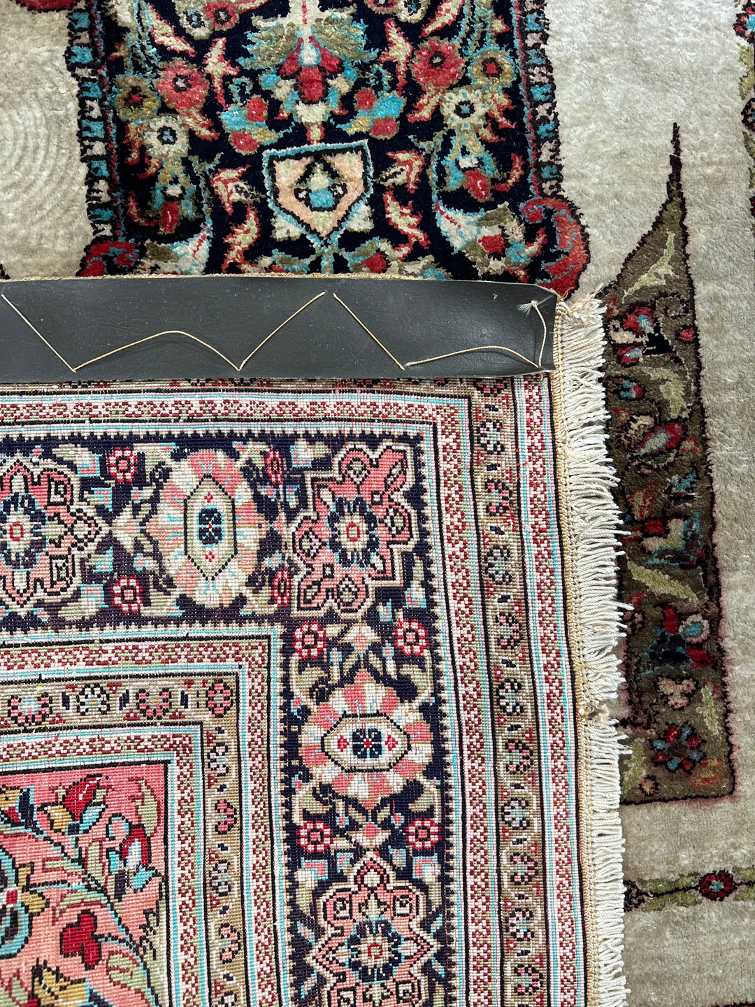 Ivory &amp; Soft Peach Silk Qum Rug – Circa 1960 – 3’5” x 5’1”