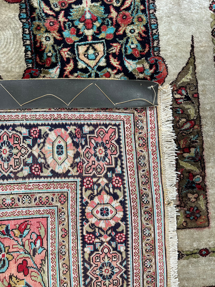 Ivory &amp; Soft Peach Silk Qum Rug – Circa 1960 – 3’5” x 5’1”