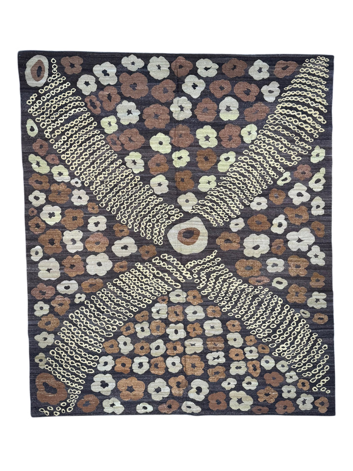 Charcoal, Brown &amp; Ivory Chinese French Transitional Aubusson Style Rug – 8’7” x 9’8”