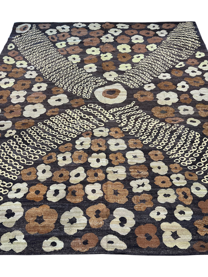 Charcoal, Brown &amp; Ivory Chinese French Transitional Aubusson Style Rug – 8’7” x 9’8”