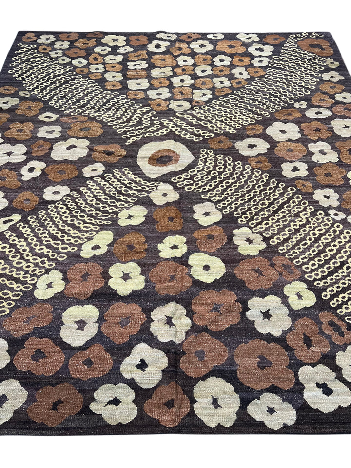 Charcoal, Brown &amp; Ivory Chinese French Transitional Aubusson Style Rug – 8’7” x 9’8”