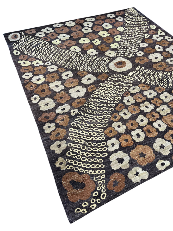 Charcoal, Brown &amp; Ivory Chinese French Transitional Aubusson Style Rug – 8’7” x 9’8”