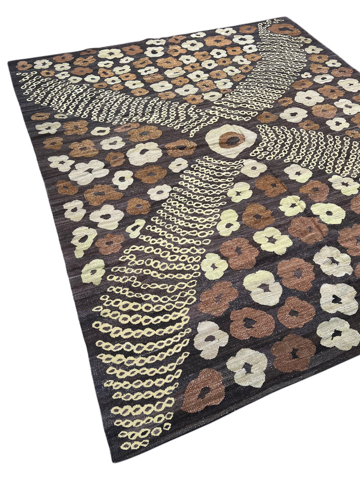 Charcoal, Brown &amp; Ivory Chinese French Transitional Aubusson Style Rug – 8’7” x 9’8”