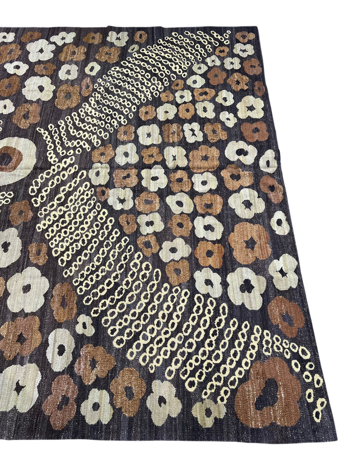 Charcoal, Brown &amp; Ivory Chinese French Transitional Aubusson Style Rug – 8’7” x 9’8”