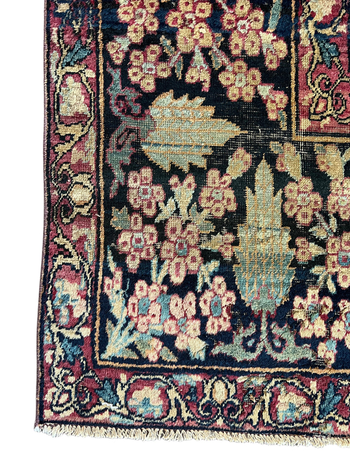 Ivory, Navy &amp; Burgundy Antique Lavar Kerman Rug, circa 1880 – 8’0” x 10’2”