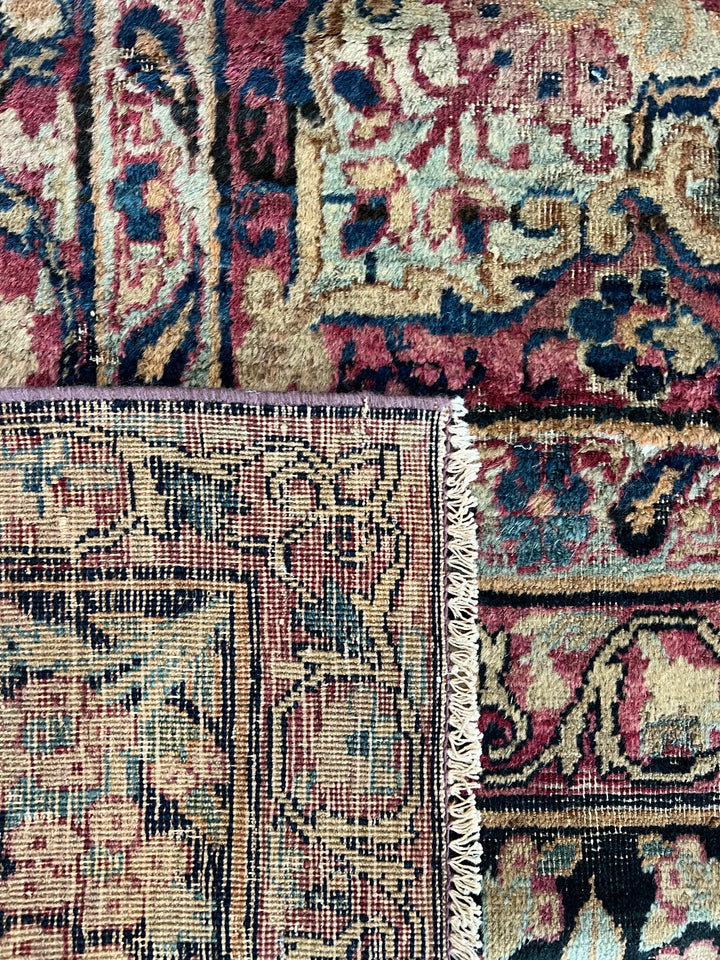 Ivory, Navy &amp; Burgundy Antique Lavar Kerman Rug, circa 1880 – 8’0” x 10’2”