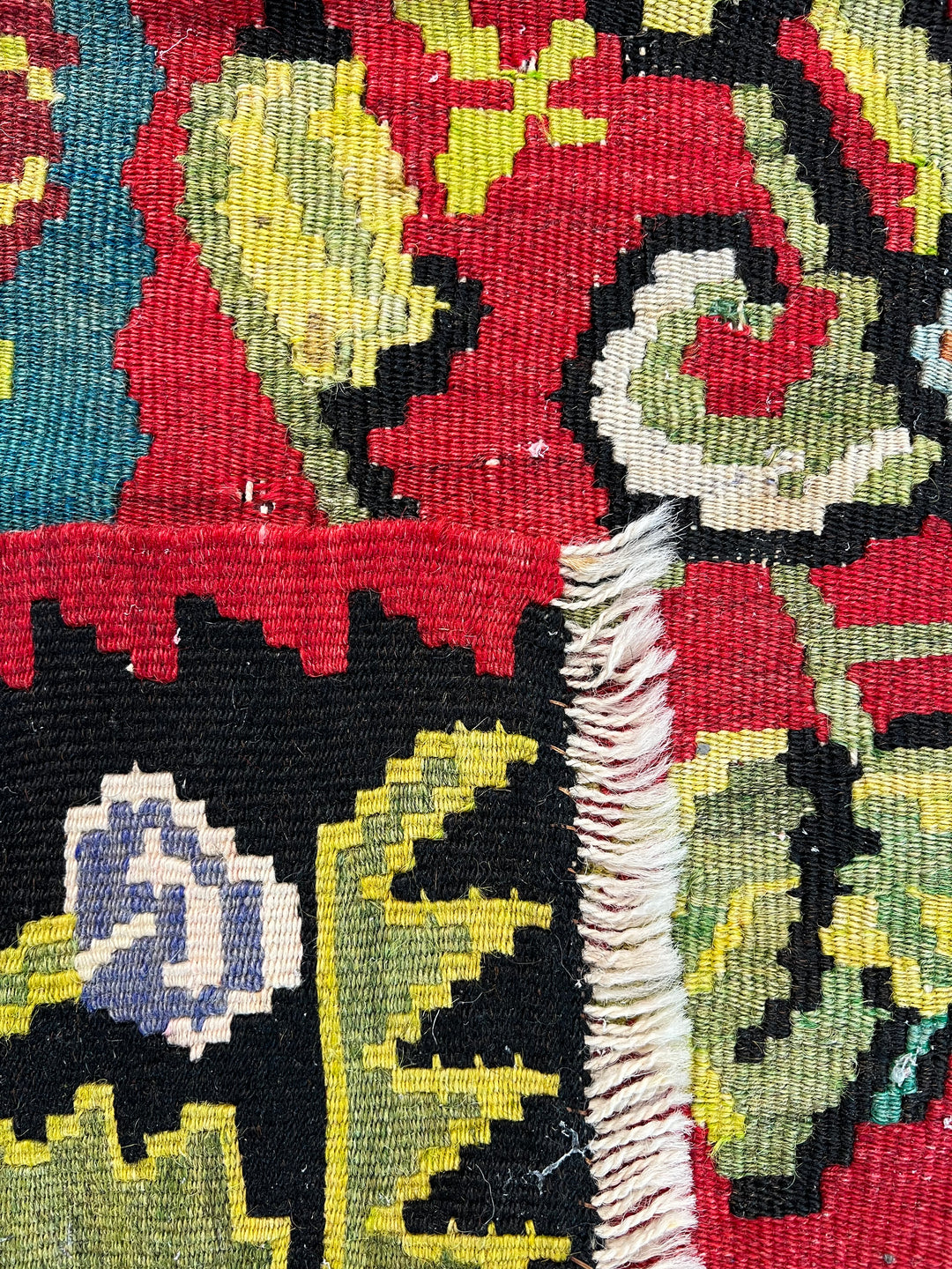 Red, Black &amp; Teal Turkish Bessarabian Kilim Rug – 6’10” x 9’8”