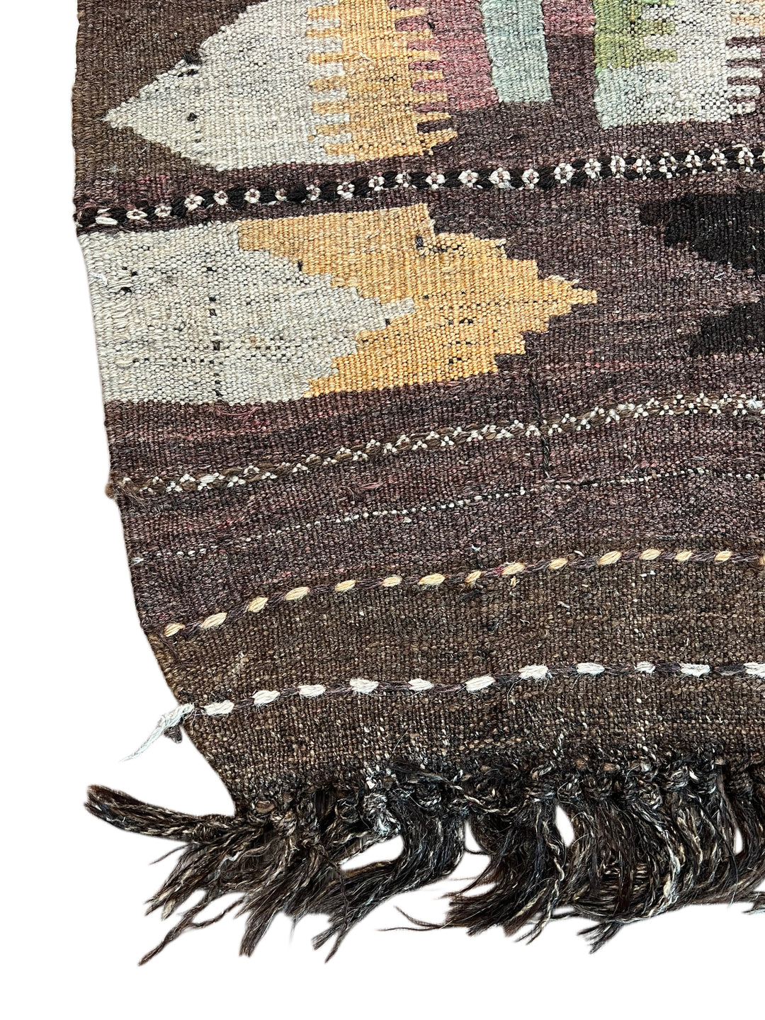 Muted Brown &amp; Sage Geometric Kilim Rug – 7’3” x 10’6”