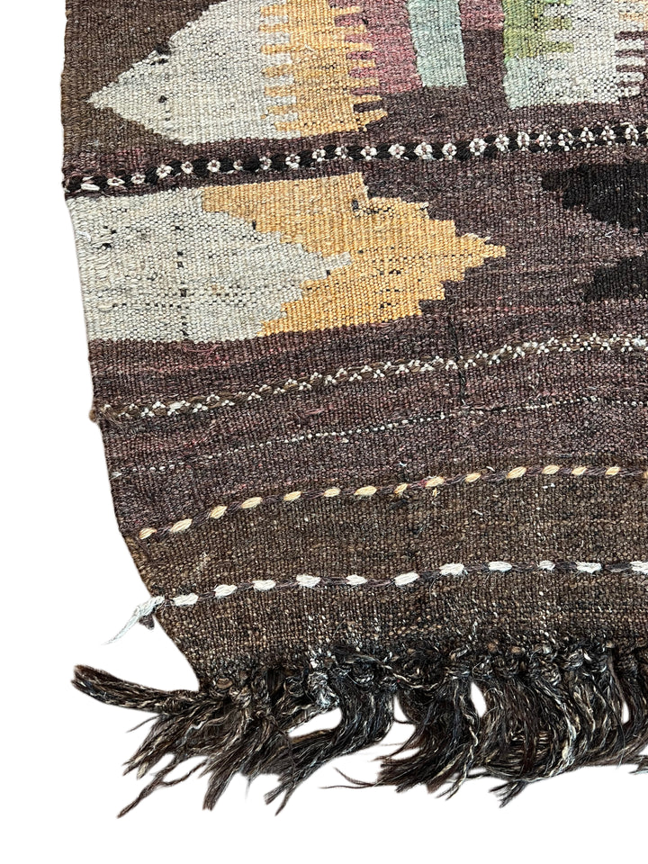 Muted Brown &amp; Sage Geometric Kilim Rug – 7’3” x 10’6”