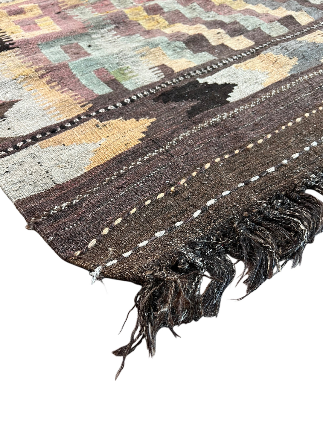 Muted Brown &amp; Sage Geometric Kilim Rug – 7’3” x 10’6”