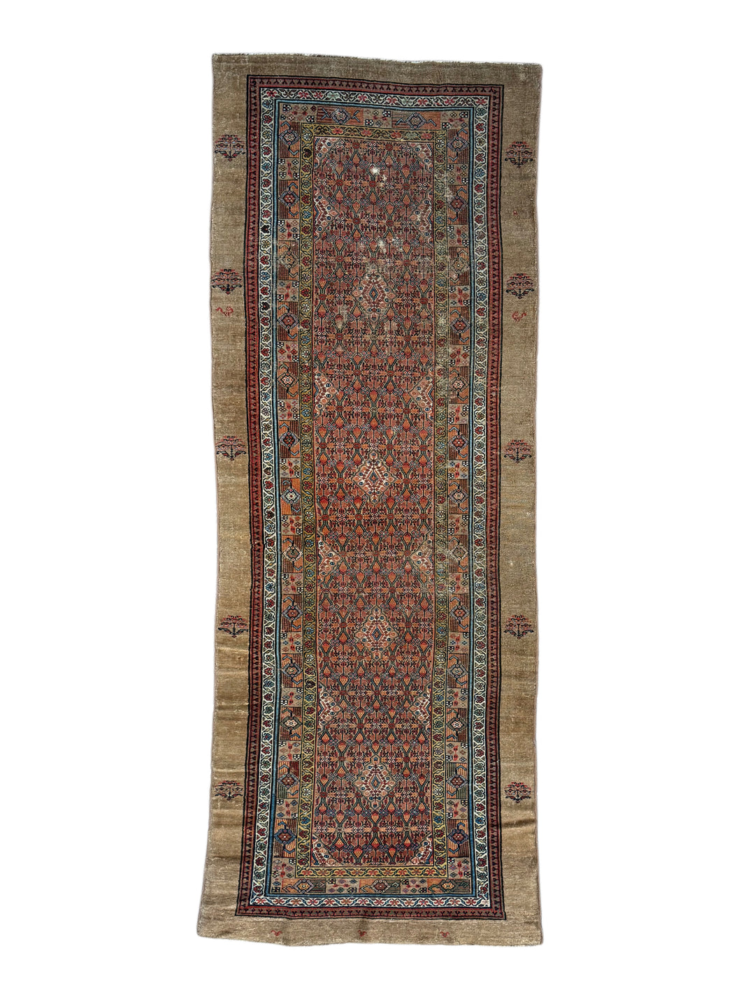 Camel Brown &amp; Rust - Antique Camel Hair Hamadan Rug – 4’5” x 11’1”, circa 1880