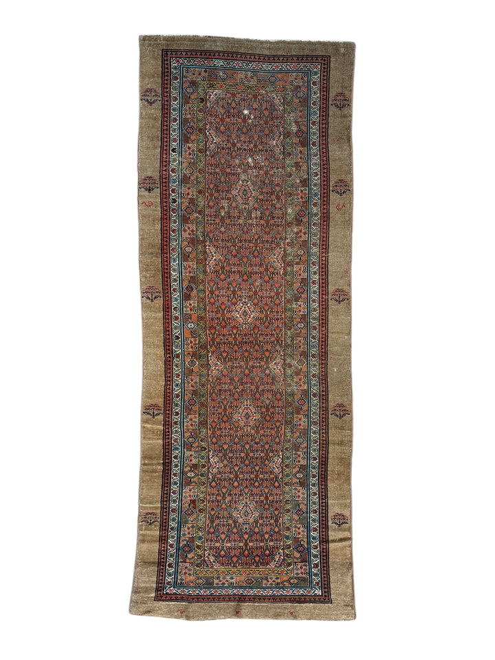 Camel Brown &amp; Rust - Antique Camel Hair Hamadan Rug – 4’5” x 11’1”, circa 1880
