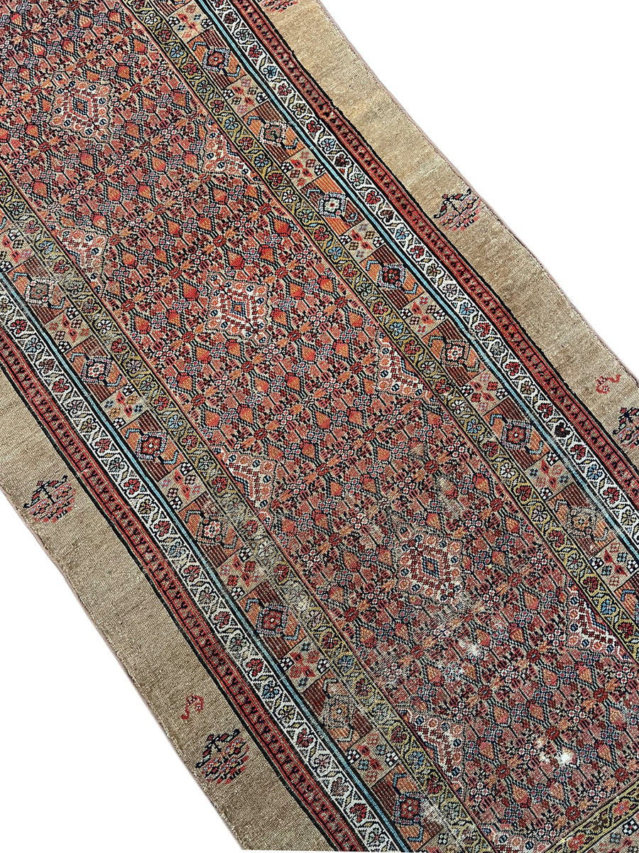 Camel Brown & Rust - Antique Camel Hair Hamadan Rug – 4’5” x 11’1”, circa 1880