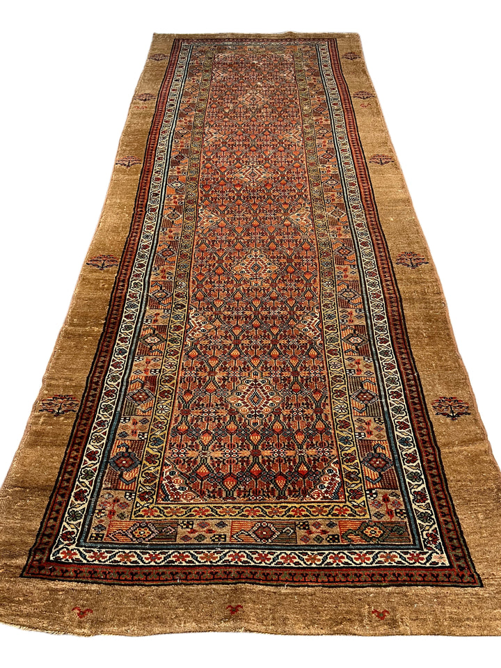 Camel Brown &amp; Rust - Antique Camel Hair Hamadan Rug – 4’5” x 11’1”, circa 1880