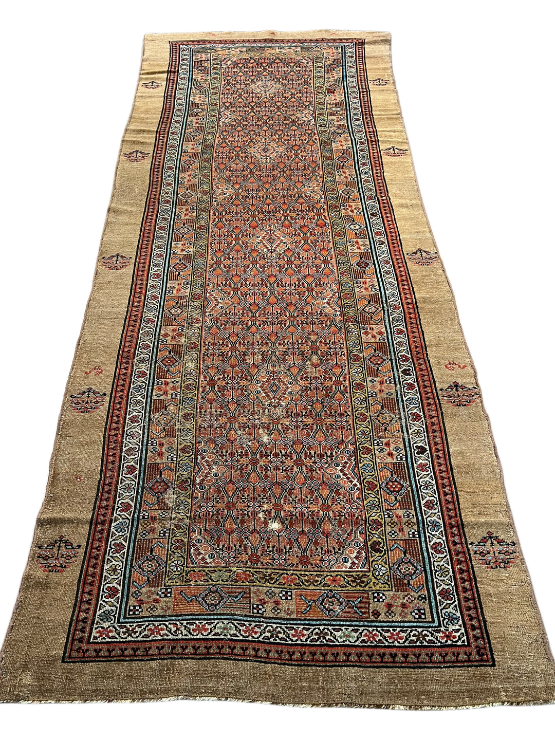 Camel Brown &amp; Rust - Antique Camel Hair Hamadan Rug – 4’5” x 11’1”, circa 1880