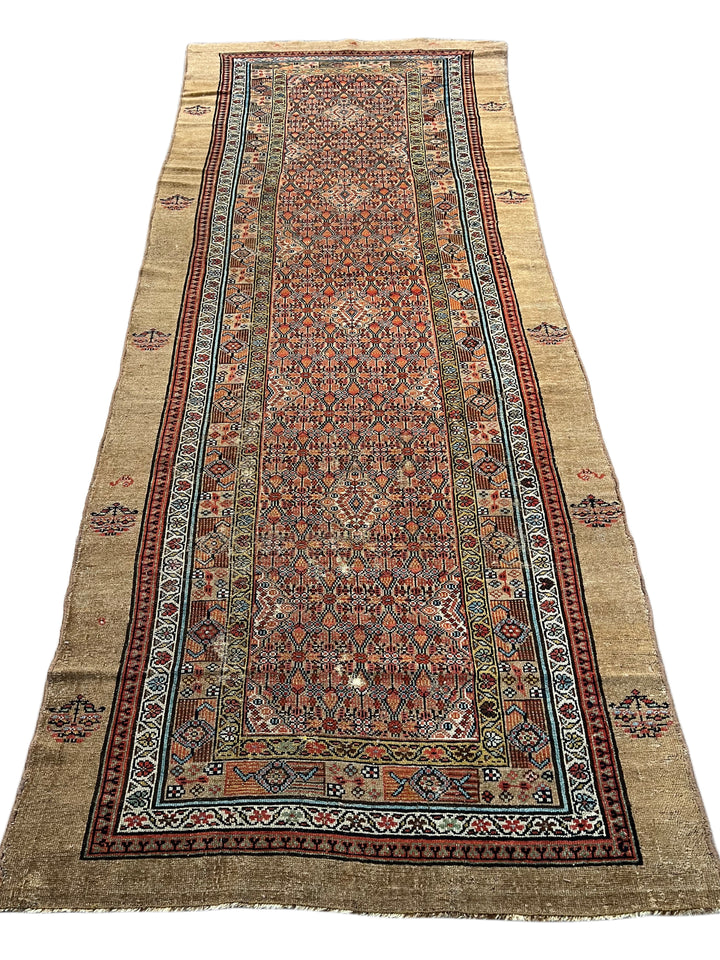 Camel Brown &amp; Rust - Antique Camel Hair Hamadan Rug – 4’5” x 11’1”, circa 1880