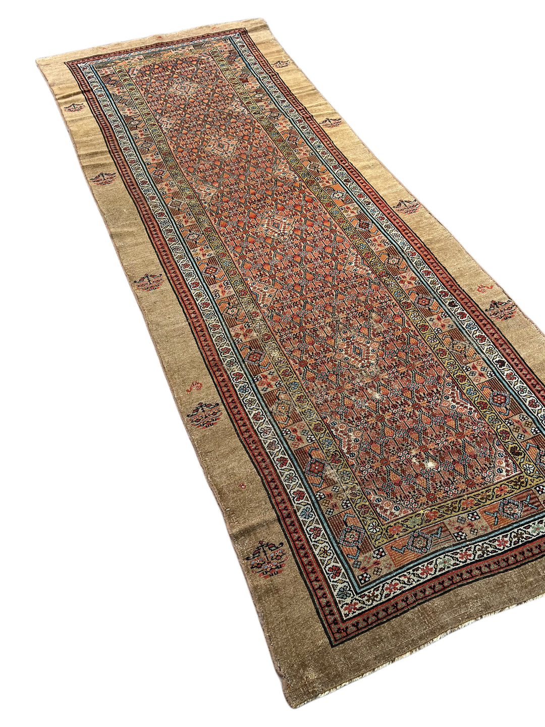 Camel Brown &amp; Rust - Antique Camel Hair Hamadan Rug – 4’5” x 11’1”, circa 1880