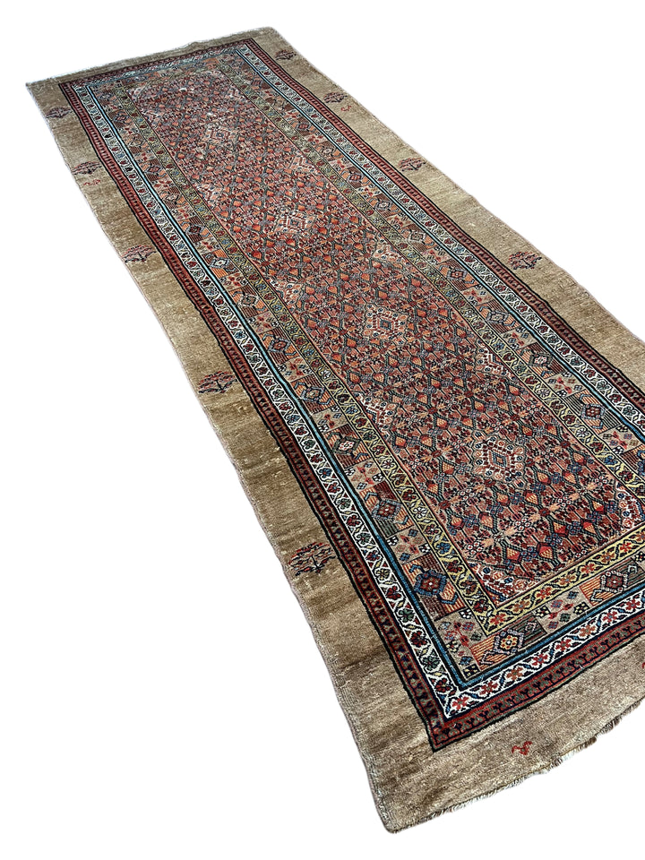 Camel Brown &amp; Rust - Antique Camel Hair Hamadan Rug – 4’5” x 11’1”, circa 1880