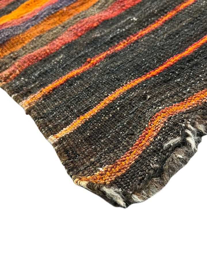Burnt Orange &amp; Burgundy Geometric Vintage Kilim Rug – 6.6’ x 11.9’, circa 1970