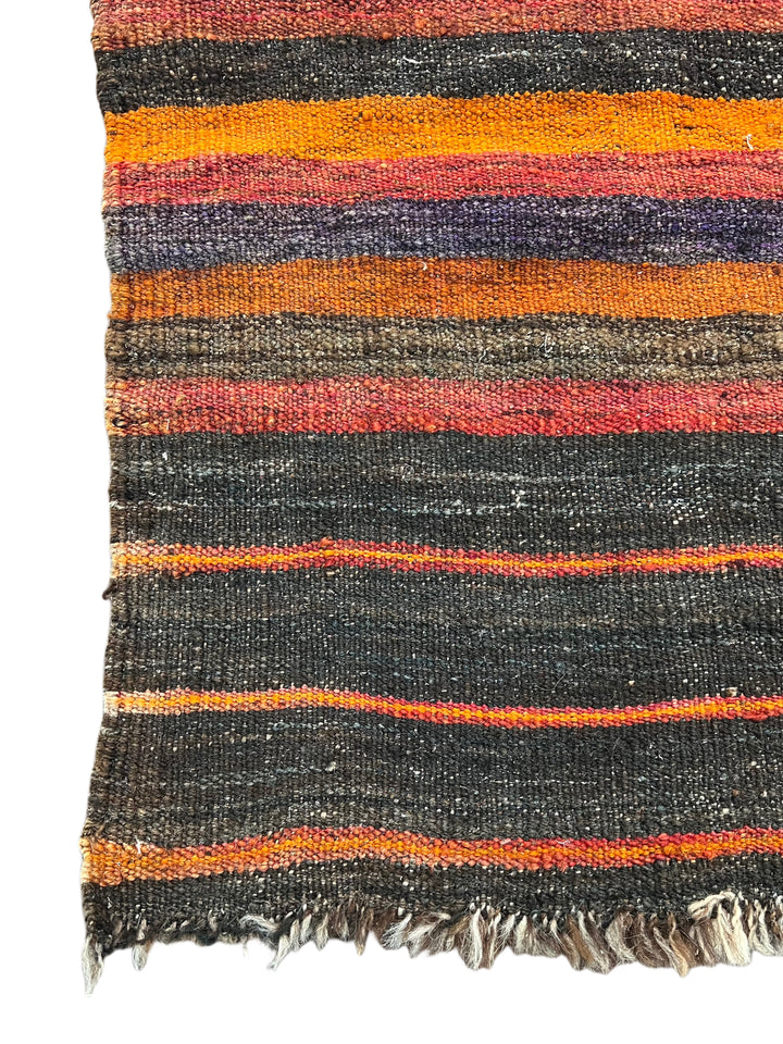 Burnt Orange &amp; Burgundy Geometric Vintage Kilim Rug – 6.6’ x 11.9’, circa 1970