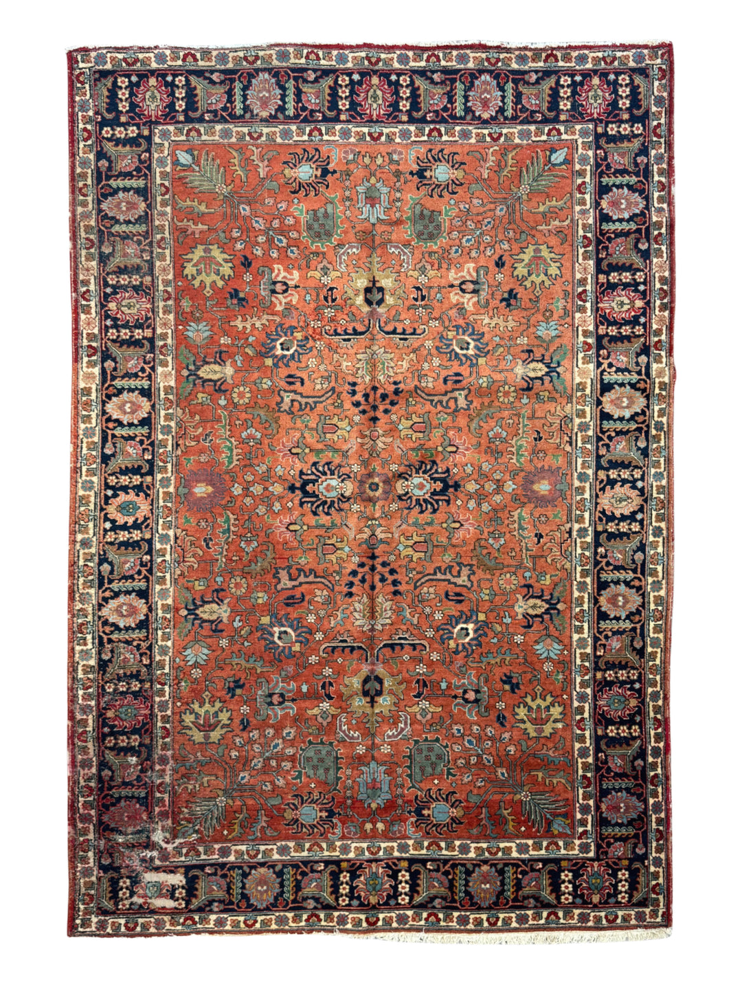 Rust &amp; Navy Floral Heriz Rug – Circa 1920 | 7’0” × 10’4”