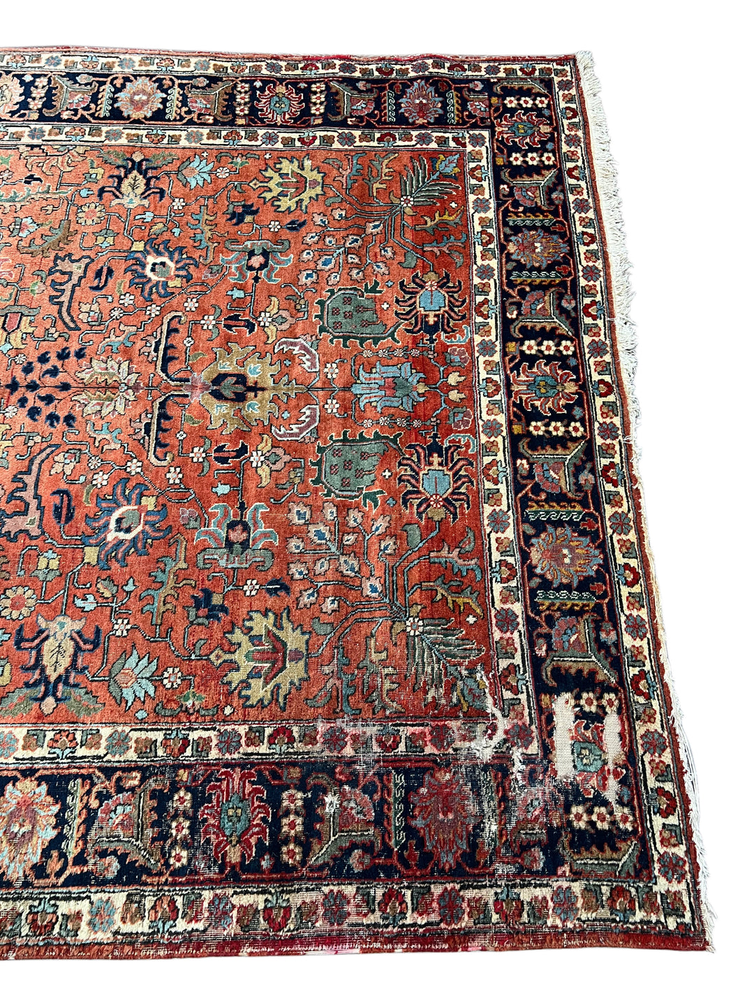 Rust &amp; Navy Floral Heriz Rug – Circa 1920 | 7’0” × 10’4”