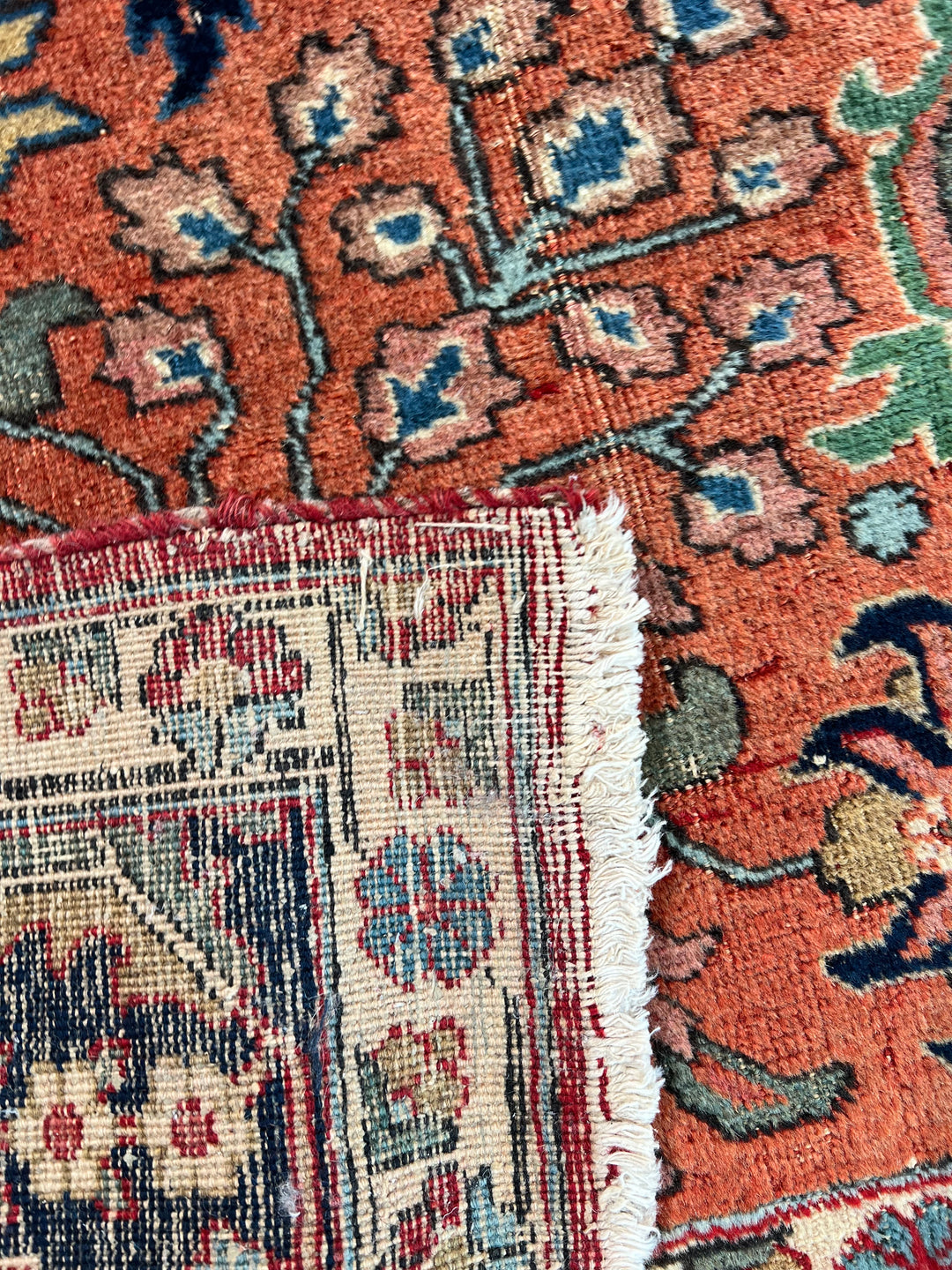Rust &amp; Navy Floral Heriz Rug – Circa 1920 | 7’0” × 10’4”