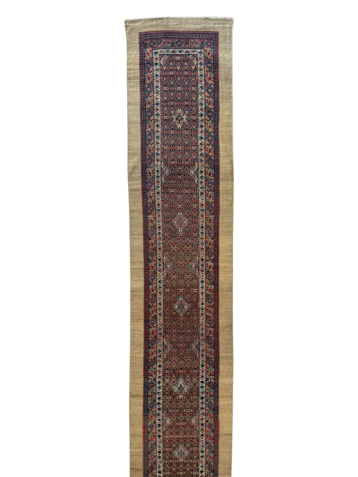 Antique Camel &amp; Rust Camel Hair Hamadan Runner Rug, Circa 1910 – 3’5” × 16’6”