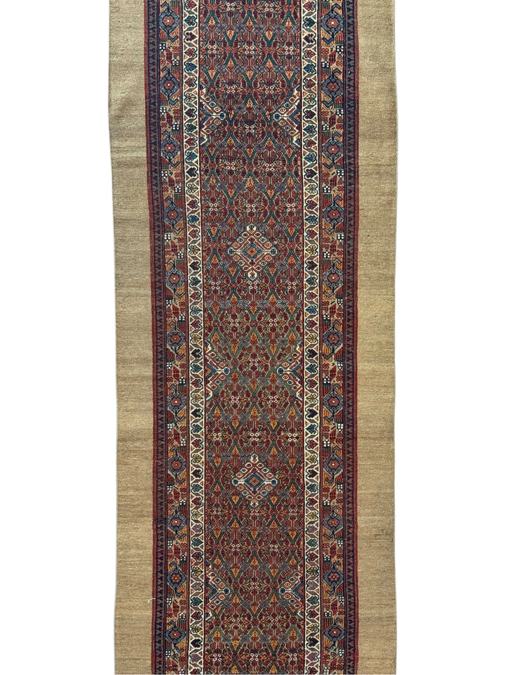 Antique Camel &amp; Rust Camel Hair Hamadan Runner Rug, Circa 1910 – 3’5” × 16’6”