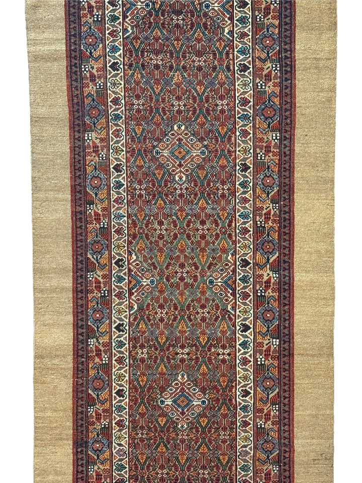Antique Camel &amp; Rust Camel Hair Hamadan Runner Rug, Circa 1910 – 3’5” × 16’6”