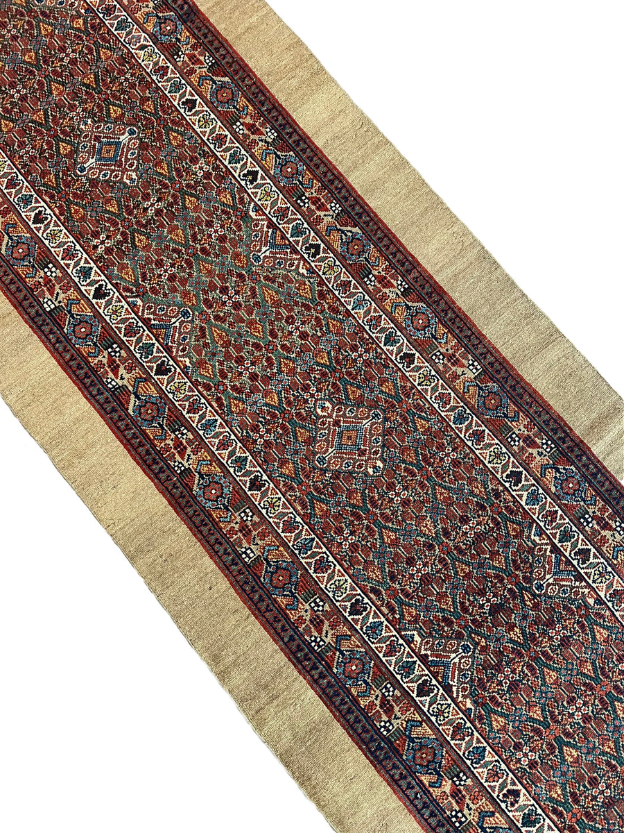 Antique Camel & Rust Camel Hair Hamadan Runner Rug, Circa 1910 – 3’5” × 16’6”