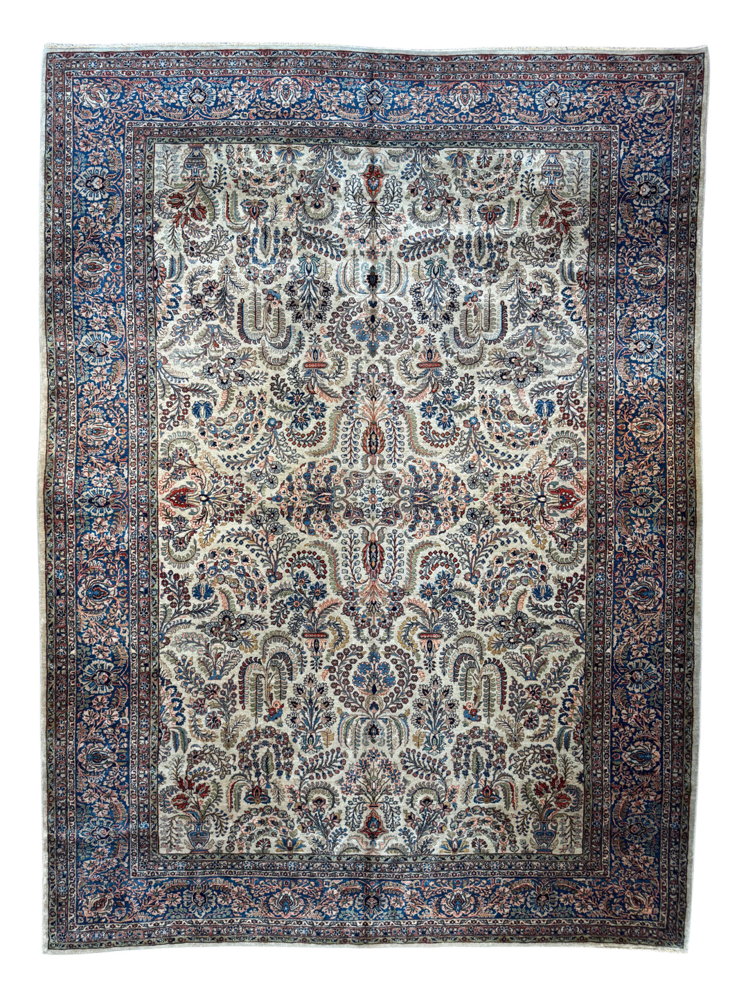 Ivory &amp; Blue Floral Sarouk Rug, Circa 1920 – 10’3” × 14’0”