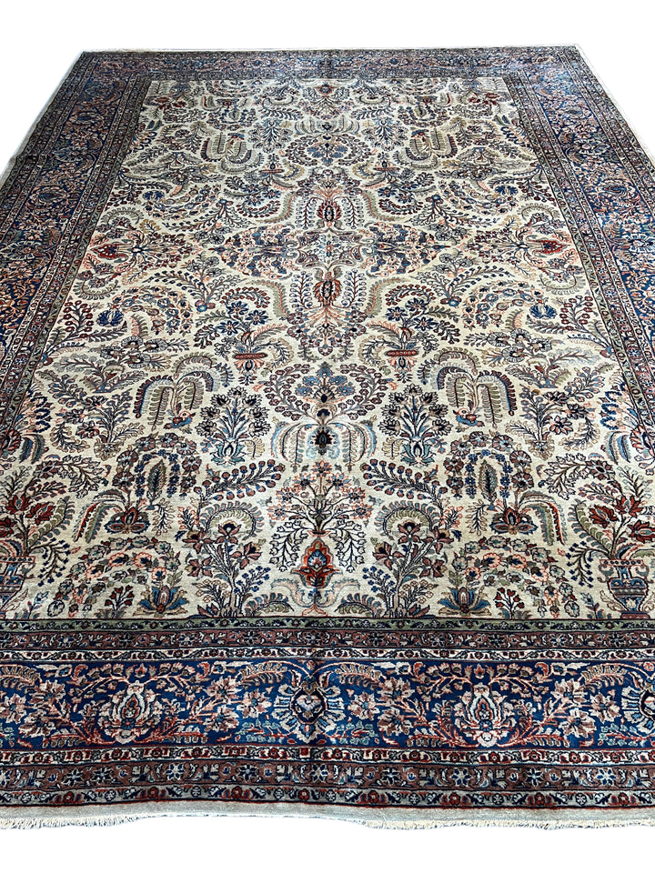 Ivory &amp; Blue Floral Sarouk Rug, Circa 1920 – 10’3” × 14’0”