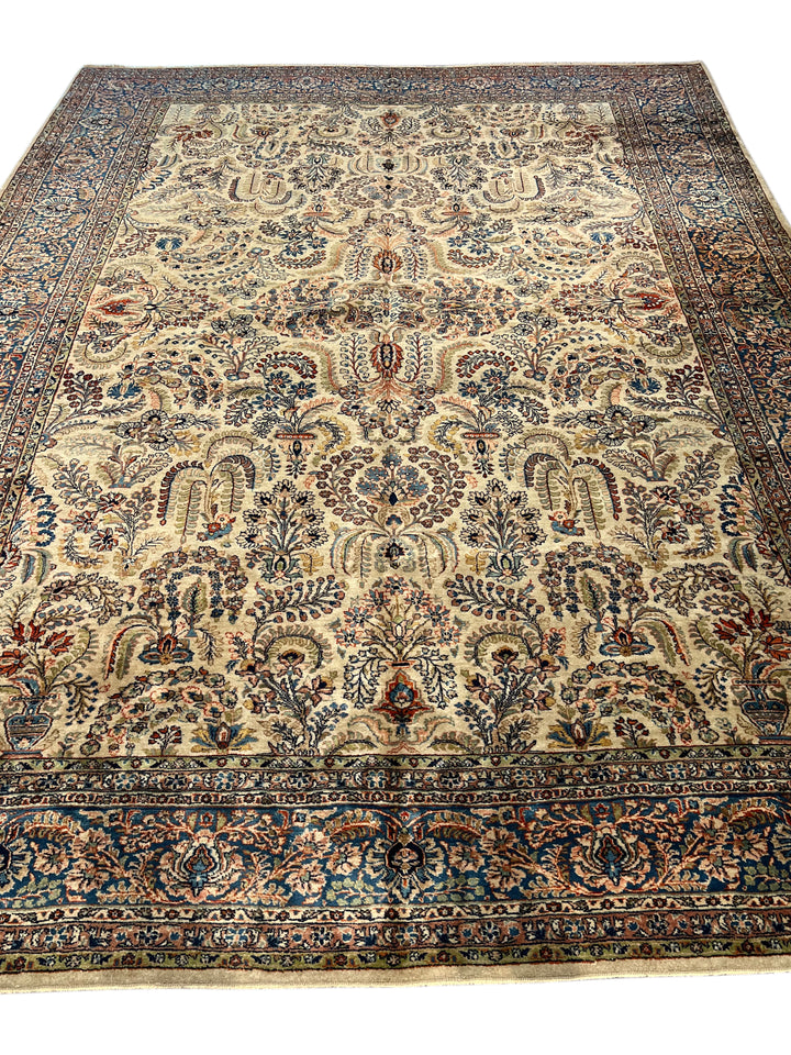 Ivory &amp; Blue Floral Sarouk Rug, Circa 1920 – 10’3” × 14’0”
