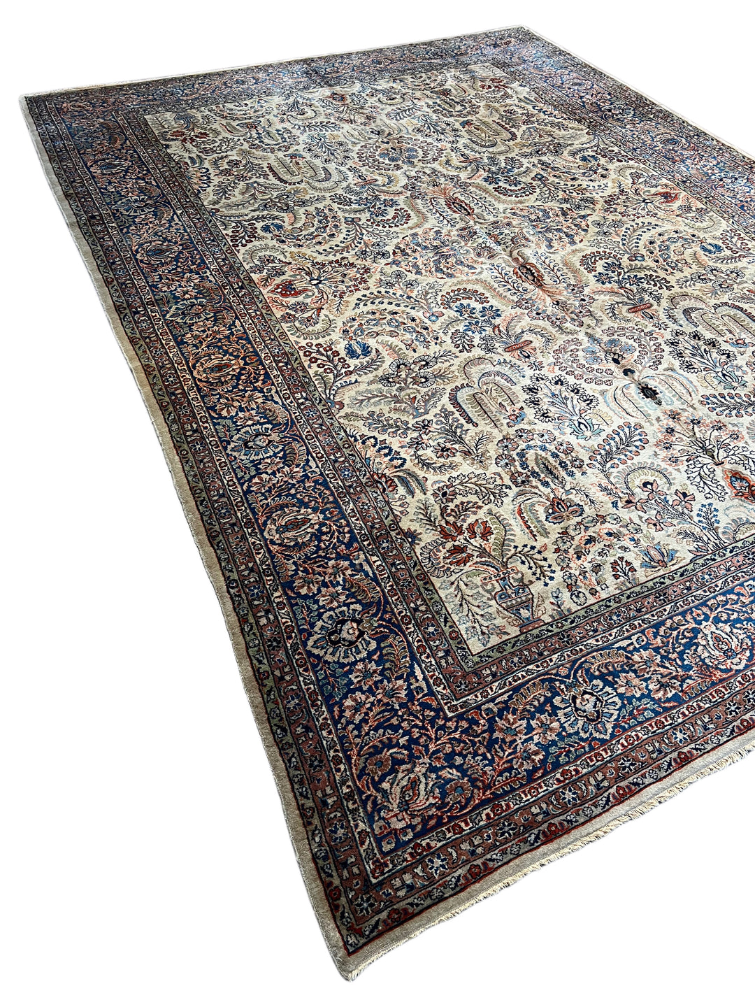 Ivory &amp; Blue Floral Sarouk Rug, Circa 1920 – 10’3” × 14’0”
