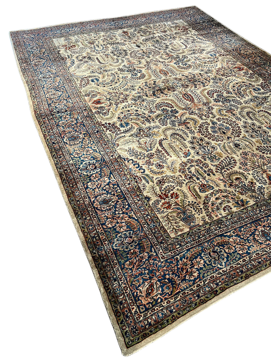 Ivory &amp; Blue Floral Sarouk Rug, Circa 1920 – 10’3” × 14’0”