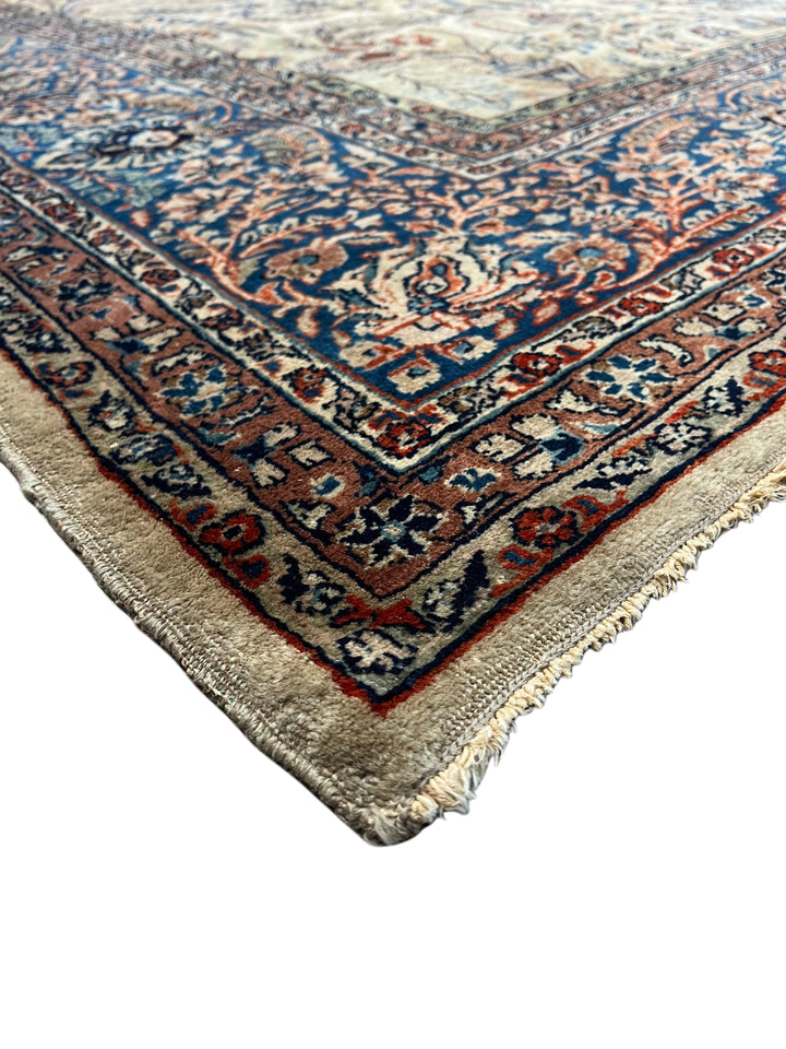 Ivory &amp; Blue Floral Sarouk Rug, Circa 1920 – 10’3” × 14’0”