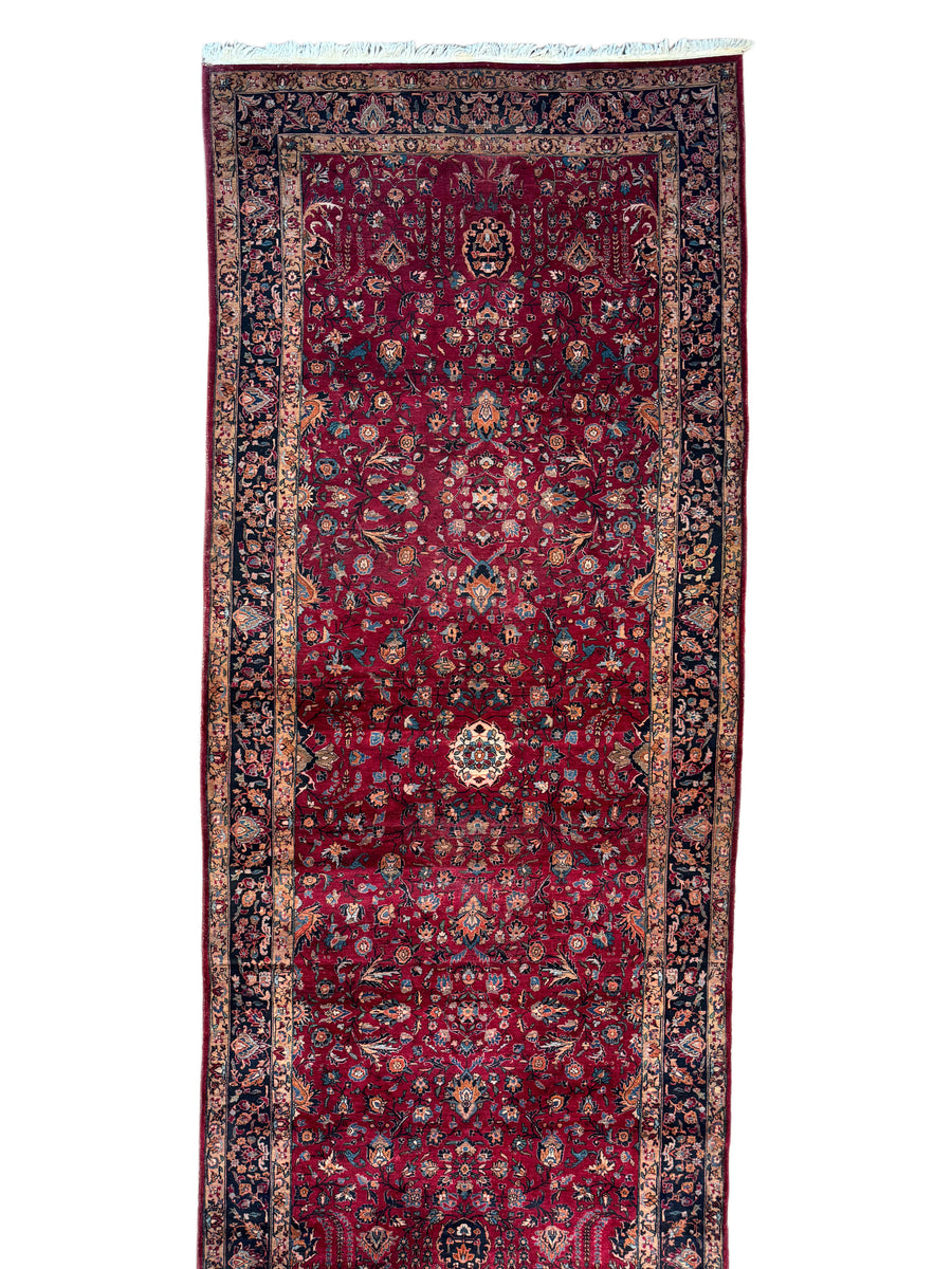 Ruby Red & Navy Floral Sarouk Rug, Circa 1930 – 6’10” × 17’0”