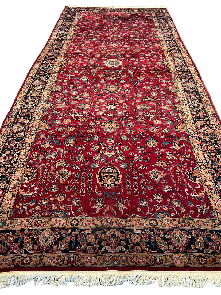 Ruby Red &amp; Navy Floral Sarouk Rug, Circa 1930 – 6’10” × 17’0”
