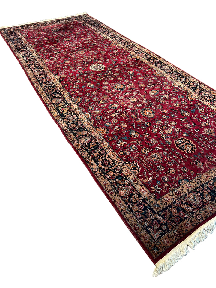 Ruby Red &amp; Navy Floral Sarouk Rug, Circa 1930 – 6’10” × 17’0”
