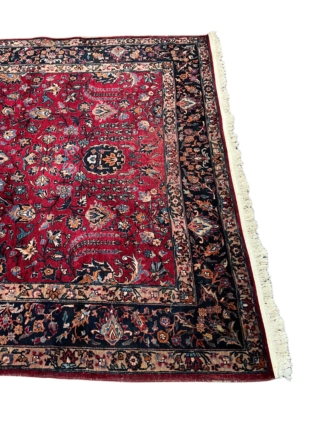 Ruby Red &amp; Navy Floral Sarouk Rug, Circa 1930 – 6’10” × 17’0”