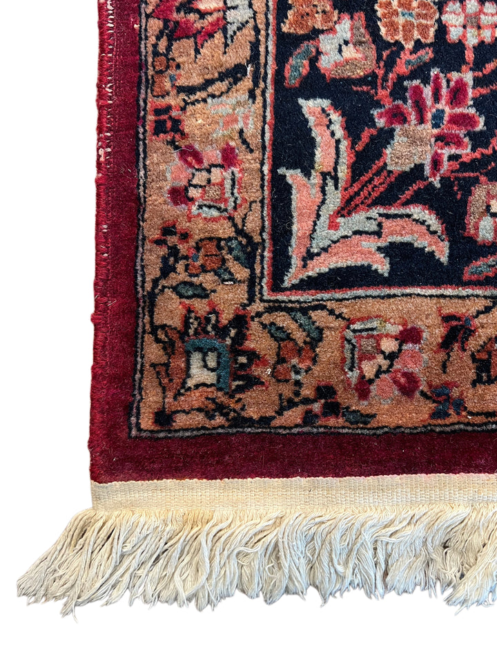 Ruby Red &amp; Navy Floral Sarouk Rug, Circa 1930 – 6’10” × 17’0”
