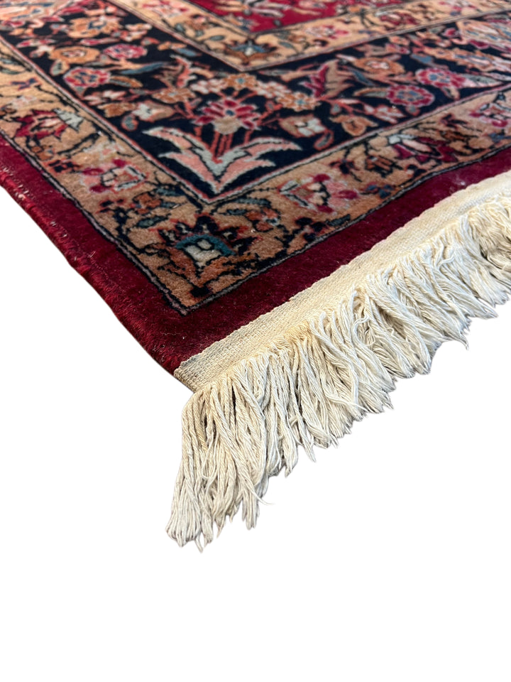 Ruby Red &amp; Navy Floral Sarouk Rug, Circa 1930 – 6’10” × 17’0”