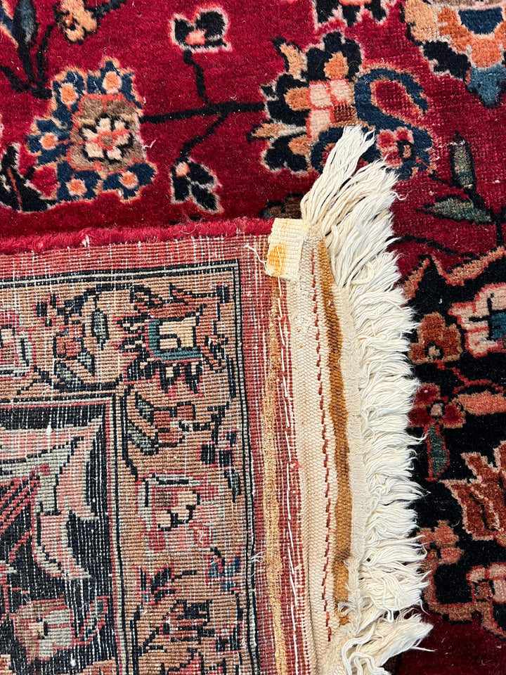 Ruby Red &amp; Navy Floral Sarouk Rug, Circa 1930 – 6’10” × 17’0”