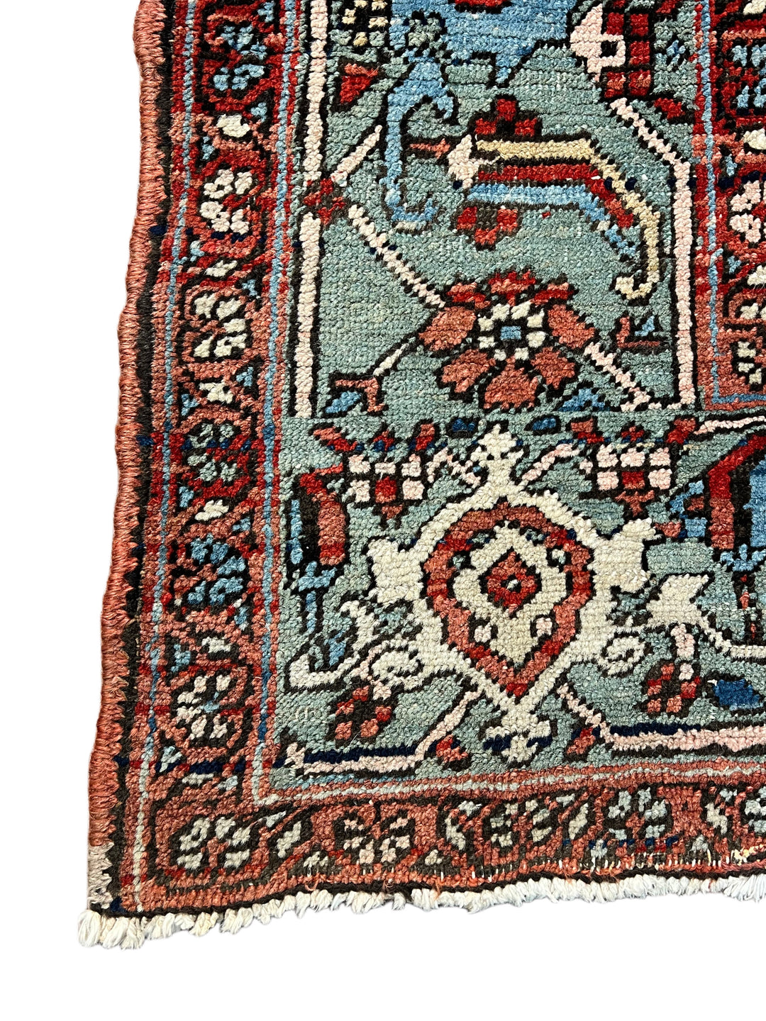 Brick Red &amp; Soft Aqua Antique Serapi Rug, Circa 1880 – 8’2” × 9’6”